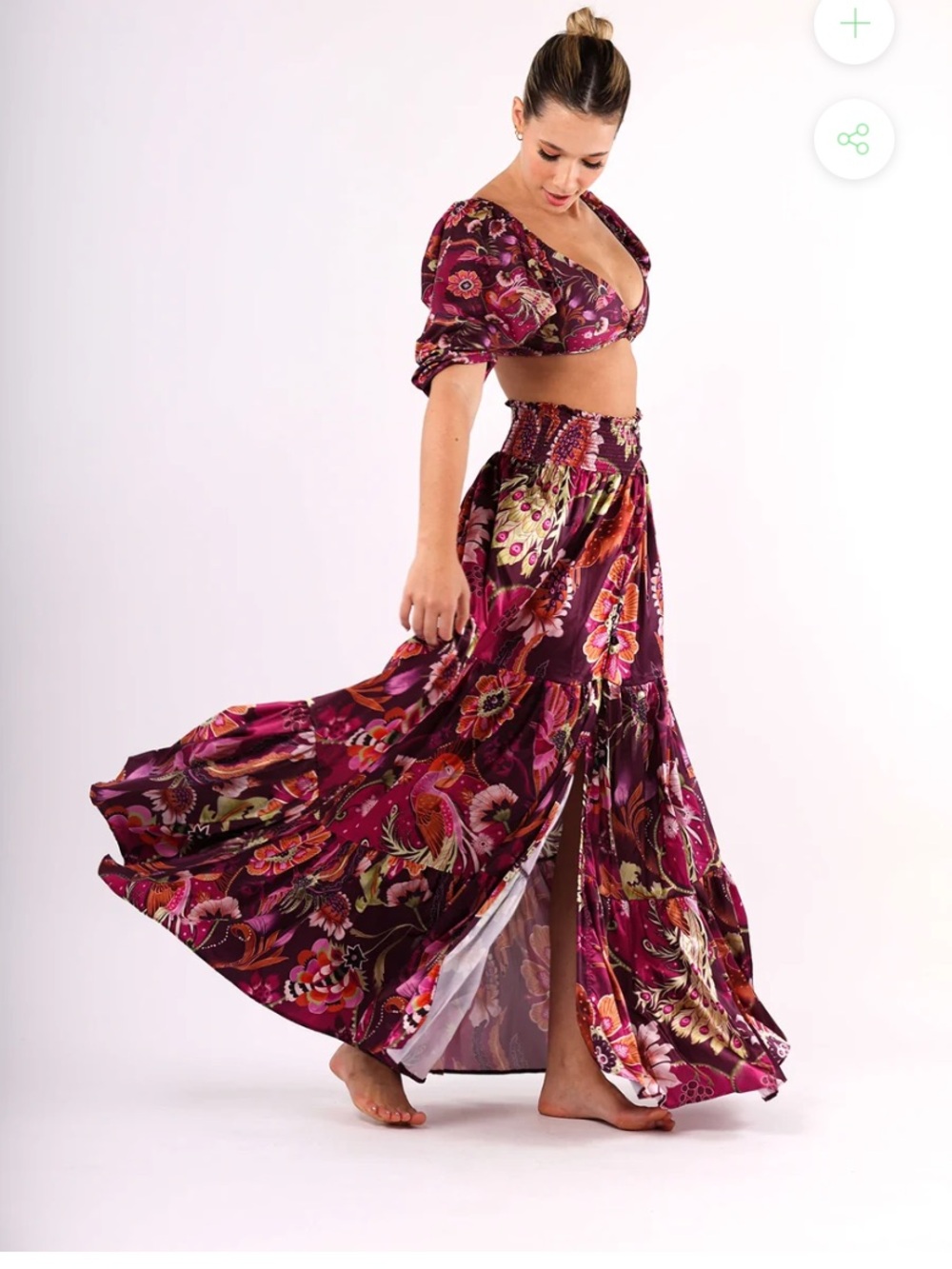 Floral Tiered Maxi Skirt in Plum Pink